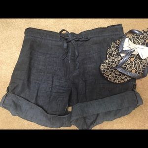 Denim chambray drawstring shorts